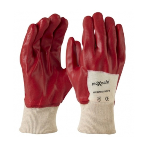 WORKWEAR, SAFETY & CORPORATE CLOTHING SPECIALISTS - Red PVC Glove, Knitted Wrist