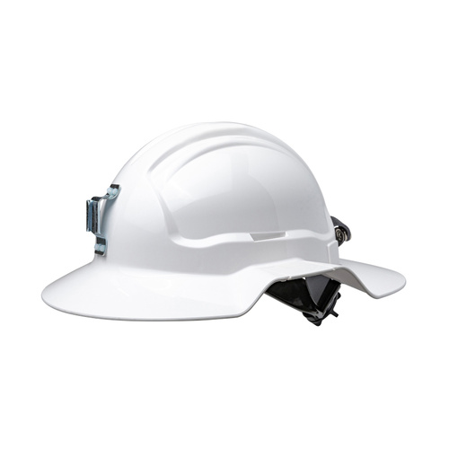 WORKWEAR, SAFETY & CORPORATE CLOTHING SPECIALISTS Tuffgard Broadbrim Non-Vented, metal miners with ratchet harness - White
