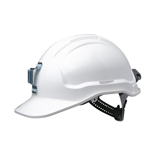 WORKWEAR, SAFETY & CORPORATE CLOTHING SPECIALISTS - Tuffgard Non-Vented Hard Hat with Sliplock Harness and metal lamp bracket