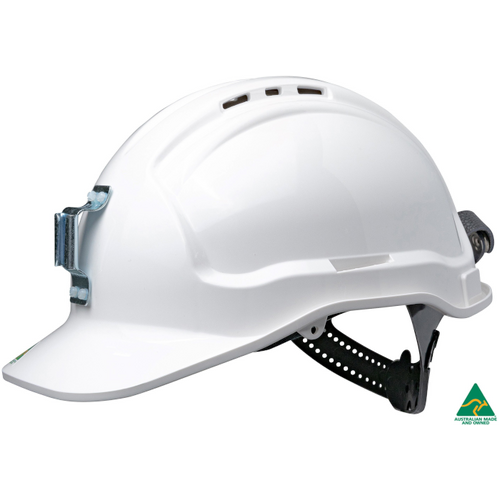 WORKWEAR, SAFETY & CORPORATE CLOTHING SPECIALISTS - Tuffgard Vented Hard Hat with Sliplock Harness and metal lamp bracket