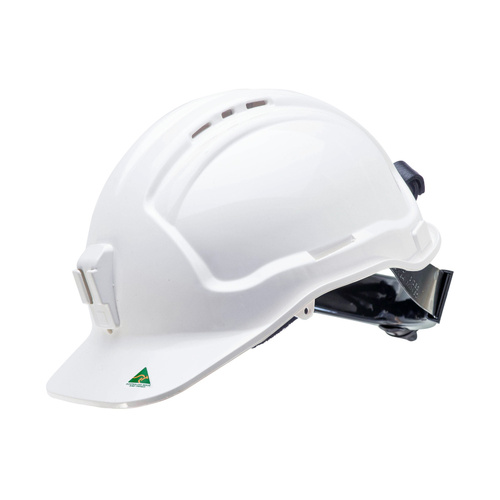 WORKWEAR, SAFETY & CORPORATE CLOTHING SPECIALISTS Tuffgard Vented Hard Hat with Ratchet Harness and poly lamp bracket