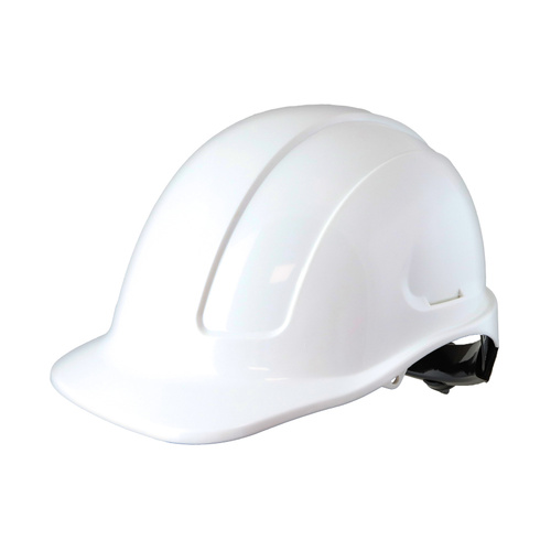 WORKWEAR, SAFETY & CORPORATE CLOTHING SPECIALISTS Maxiguard White Unvented Hard Hat, ratchet harness