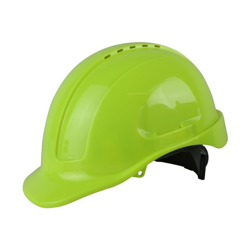 WORKWEAR, SAFETY & CORPORATE CLOTHING SPECIALISTS Maxiguard Flouro Yellow Vented Hard Hat, ratchet harness
