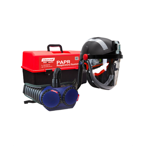 WORKWEAR, SAFETY & CORPORATE CLOTHING SPECIALISTS CA-40G HD Tunnelling Kit with cylindrical visor and AerGO PAPR unit with Heavy-Duty battery   includes lamp bracket and reflective tape