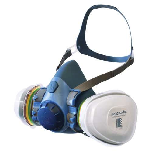 WORKWEAR, SAFETY & CORPORATE CLOTHING SPECIALISTS Maxiguard Half Mask Silicone Chemical Kit w/ ABEKP2 cartridges, Medium (Blister Pack)