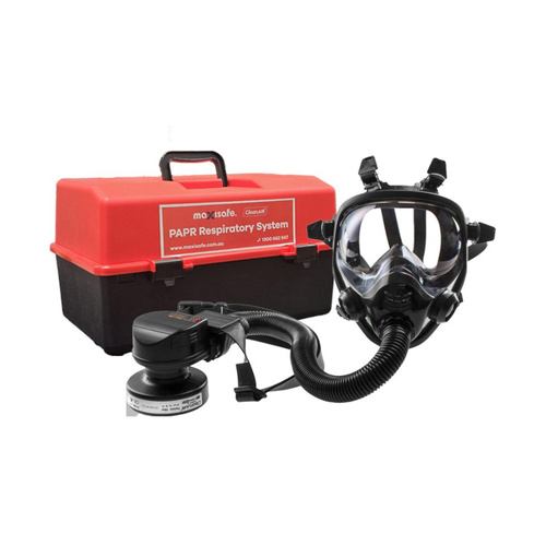 WORKWEAR, SAFETY & CORPORATE CLOTHING SPECIALISTS CleanAir PAPR with Full Face Mask - Belt Mounted Includes: RGX02 Facemask, Li-ion Battery, Comfort Belt, Flex hose and fittings & Recharger