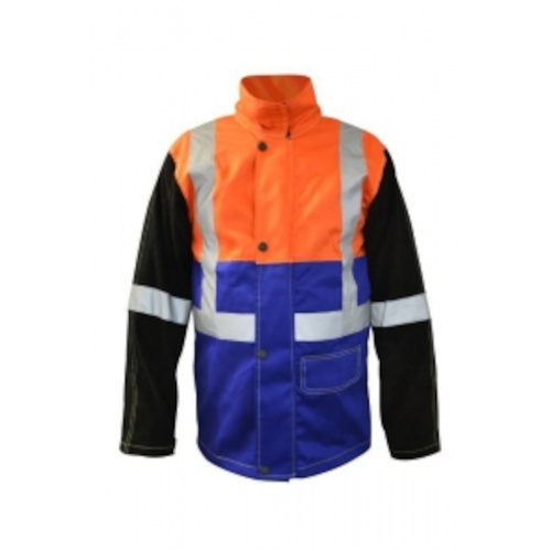 WORKWEAR, SAFETY & CORPORATE CLOTHING SPECIALISTS - Arcguard Hi-vis Fire Retardant Welding Jacket with leather sleeves