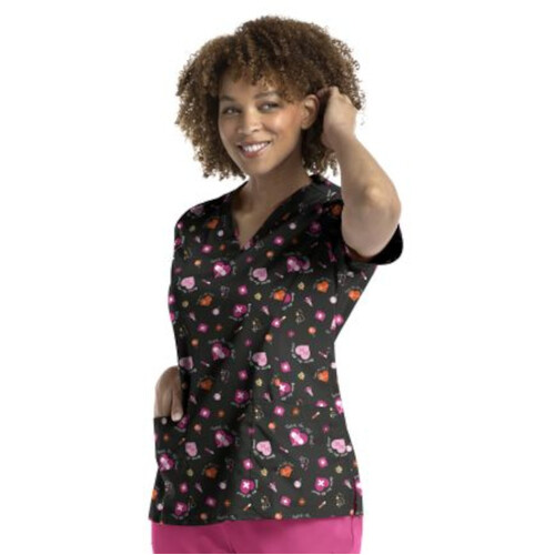 WORKWEAR, SAFETY & CORPORATE CLOTHING SPECIALISTS - PRINTS - PRINTED CURVED V - NECK TOP