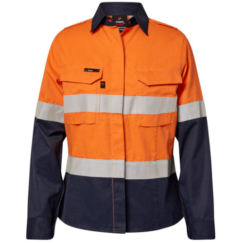 WORKWEAR, SAFETY & CORPORATE CLOTHING SPECIALISTS Torrent HRC2 Ladies Hi Vis Two Tone Open Front Shirt with Gusset Sleeves and FR Reflective Tape
