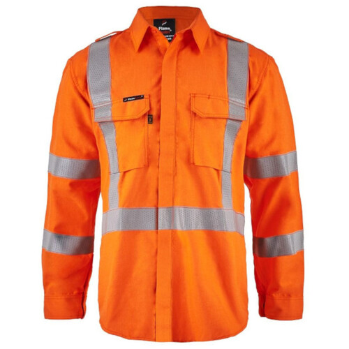 WORKWEAR, SAFETY & CORPORATE CLOTHING SPECIALISTS - TORRENT HRC2 MEN'S HI VIS NSW RAIL  O/FRONT SHIRT WITH XPATTERN FR  REFLECTIVE TAPE