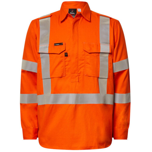 WORKWEAR, SAFETY & CORPORATE CLOTHING SPECIALISTS - Half Placket Shirt HRC2 with 301P YSL 50MM  Tape and gusset Long sleeves