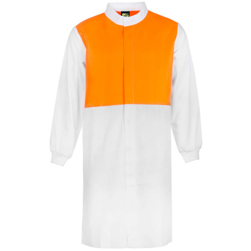 WORKWEAR, SAFETY & CORPORATE CLOTHING SPECIALISTS - Workcraft - Food Industry Hi Vis Two Tone Long Length Dustcoat with Mandarin Collar - Long Sleeve