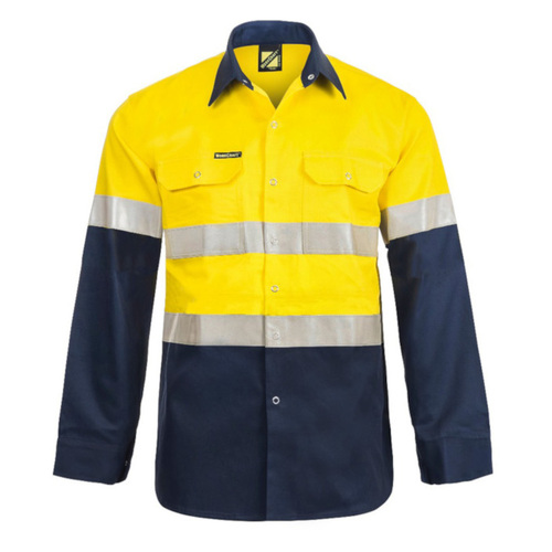 WORKWEAR, SAFETY & CORPORATE CLOTHING SPECIALISTS - HI Vis 2 Tone Long Sleeve Shirt with 3M Tape & Press Studs