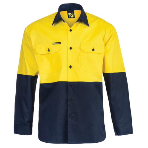 WORKWEAR, SAFETY & CORPORATE CLOTHING SPECIALISTS - Lightweight Hi Vis Two Tone Long Sleeve Vented Cotton Drill Shirt