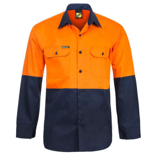 WORKWEAR, SAFETY & CORPORATE CLOTHING SPECIALISTS Lightweight Hi Vis Two Tone Long Sleeve Vented Cotton Drill Shirt