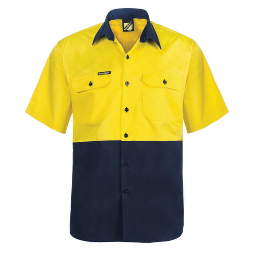WORKWEAR, SAFETY & CORPORATE CLOTHING SPECIALISTS - Lightweight Hi Vis Two Tone Short Sleeve Vented Cotton Drill Shirt