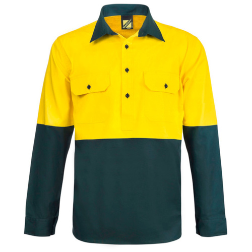 WORKWEAR, SAFETY & CORPORATE CLOTHING SPECIALISTS Lightweight Hi Vis Two Tone Half Placket Vented Cotton Drill Shirt with Semi Gusset Sleeves