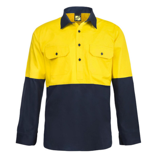 WORKWEAR, SAFETY & CORPORATE CLOTHING SPECIALISTS - Hi Vis Two Tone Half Placket Cotton Drill Shirt with Semi Gusset Sleeves