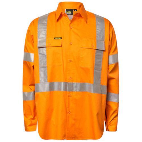 WORKWEAR, SAFETY & CORPORATE CLOTHING SPECIALISTS - Lightweight Hi Vis Long Sleeve Vented Cotton Drill Shirt with X Pattern CSR Reflective Tape