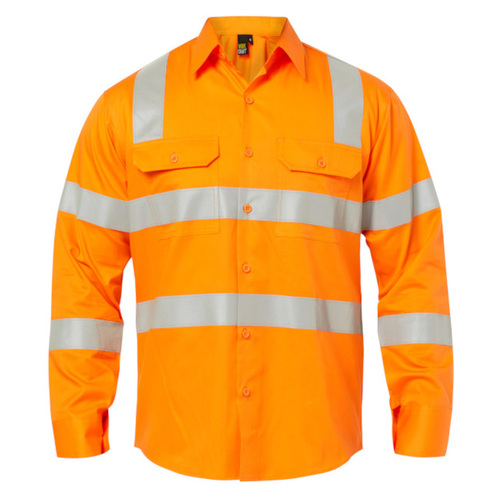 WORKWEAR, SAFETY & CORPORATE CLOTHING SPECIALISTS - Workcraft - Lightweight Hi Vis Vented  Cotton Drill Shirt with Semi Gusset and Shoulder Pattern CSR Reflective Tape