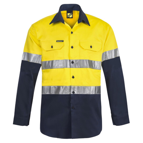 WORKWEAR, SAFETY & CORPORATE CLOTHING SPECIALISTS Lightweight Hi Vis Two Tone Long Sleeve Vented Cotton Drill Shirt with CSR Reflective Tape