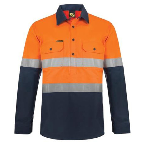 WORKWEAR, SAFETY & CORPORATE CLOTHING SPECIALISTS - Workcraft - Heavy Duty Hybrid Two Tone Half placket Cotton Drill Shirt with Gusset Sleeves and CSR Reflective Tape