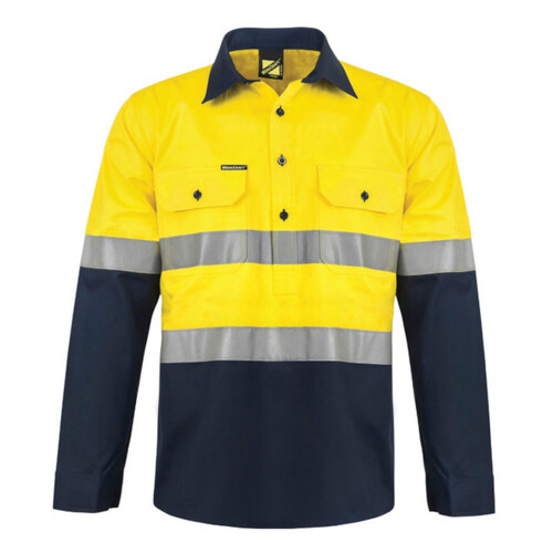 WORKWEAR, SAFETY & CORPORATE CLOTHING SPECIALISTS - Workcraft - Lightweight Hi Vis Two tone Half placket Vented Cotton Drill Shirt with Semi Gusset Sleeves and CSR Reflective Tape