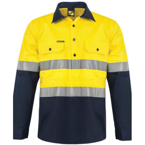 WORKWEAR, SAFETY & CORPORATE CLOTHING SPECIALISTS - Hi Vis Two Tone Half Placket Cotton Drill Shirt with Semi Gusset Sleeves and CSR Reflective Tape