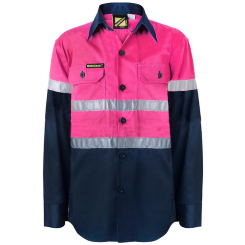 WORKWEAR, SAFETY & CORPORATE CLOTHING SPECIALISTS - Kids Lightweight Two Tone Long Sleeve Cotton Drill Shirt with CSR Reflective Tape