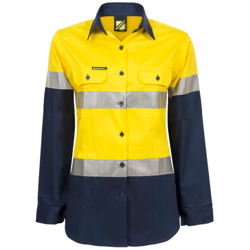 WORKWEAR, SAFETY & CORPORATE CLOTHING SPECIALISTS - Ladies Lightweight Hi Vis Long Sleeve Vented Reflective Cotton Drill Shirt