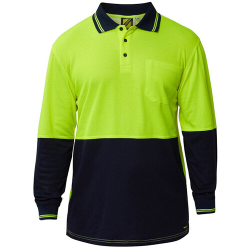 WORKWEAR, SAFETY & CORPORATE CLOTHING SPECIALISTS - Hi Vis Two Tone Long Sleeve Cotton Back Polo with pocket