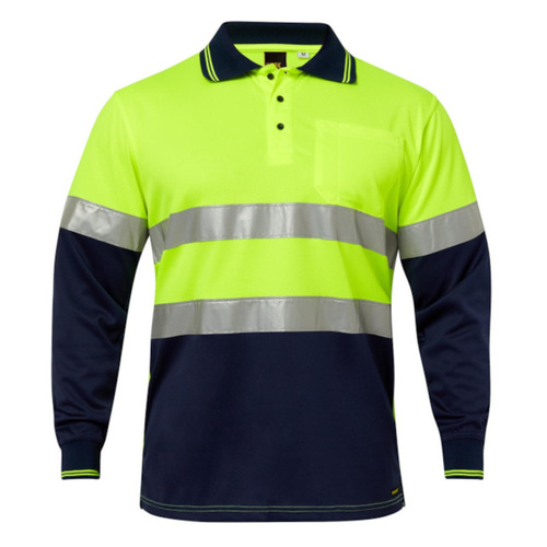 WORKWEAR, SAFETY & CORPORATE CLOTHING SPECIALISTS - Hi Vis Two Tone Long Sleeve Micromesh Polo with Pocket and CSR Reflective Tape