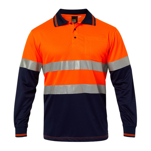 WORKWEAR, SAFETY & CORPORATE CLOTHING SPECIALISTS Hi Vis Two Tone Long Sleeve Micromesh Polo with Pocket and CSR Reflective Tape