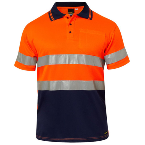 WORKWEAR, SAFETY & CORPORATE CLOTHING SPECIALISTS Hi Vis Two Tone Short Sleeve Micromesh Polo with Pocket and CSR Reflective Tape