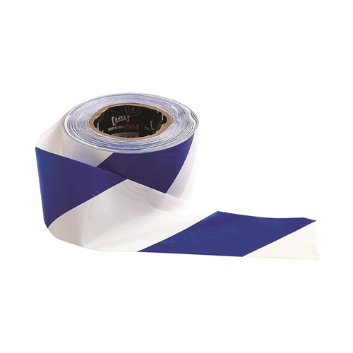 WORKWEAR, SAFETY & CORPORATE CLOTHING SPECIALISTS - Barricade Tape - 100m x 75mm Blue & White