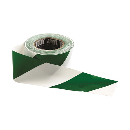 WORKWEAR, SAFETY & CORPORATE CLOTHING SPECIALISTS - Barricade Tape - 100m x 75mm Green & White