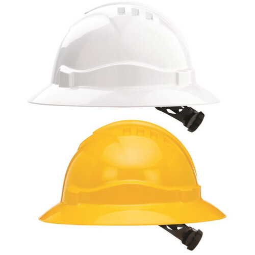 WORKWEAR, SAFETY & CORPORATE CLOTHING SPECIALISTS V6 Hard Hat Unvented Full Brim Ratchet Harness