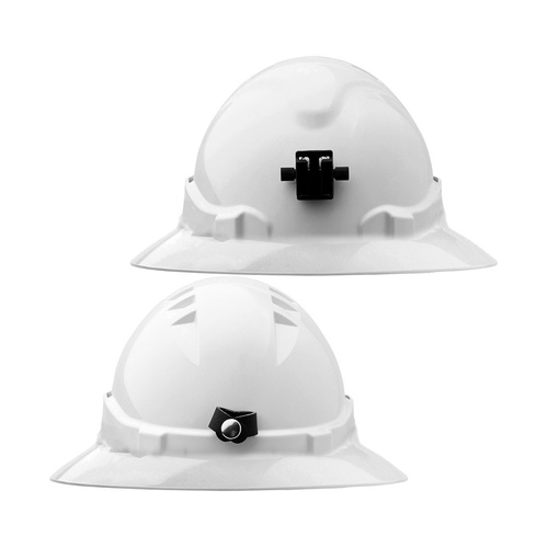 WORKWEAR, SAFETY & CORPORATE CLOTHING SPECIALISTS V6 Hard Hat Unvented Full Brim with Lamp Bracket and Ratchet Harness - White