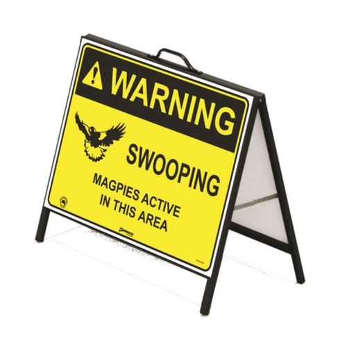 WORKWEAR, SAFETY & CORPORATE CLOTHING SPECIALISTS Metal Faced A-Frame - Double Sided, Warning Swooping Magpies Active...