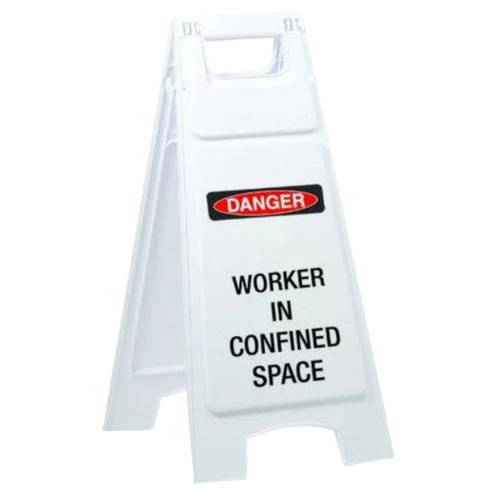 WORKWEAR, SAFETY & CORPORATE CLOTHING SPECIALISTS - Plastic Sign Stand, Double Sided, Danger Worker In Confined Space