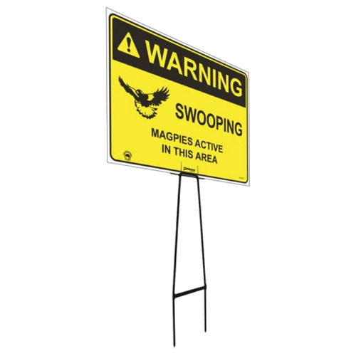 WORKWEAR, SAFETY & CORPORATE CLOTHING SPECIALISTS Mega Stake Lawn Sign Kit, Warning Swooping Magpies Active In This Area Sign