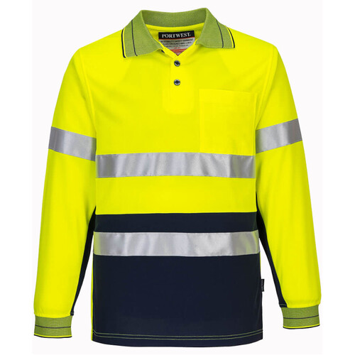 WORKWEAR, SAFETY & CORPORATE CLOTHING SPECIALISTS - Long Sleeve Micromesh Two-Tone Polo with Tape (Old HV513)