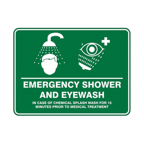 WORKWEAR, SAFETY & CORPORATE CLOTHING SPECIALISTS - Emergency Shower & Eyewash Sign 600mm x 450mm Poly
