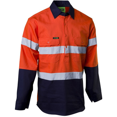 WORKWEAR, SAFETY & CORPORATE CLOTHING SPECIALISTS - Hi-Vis 2 Tone Closed Front Dual Weight Welders Taped Shirt