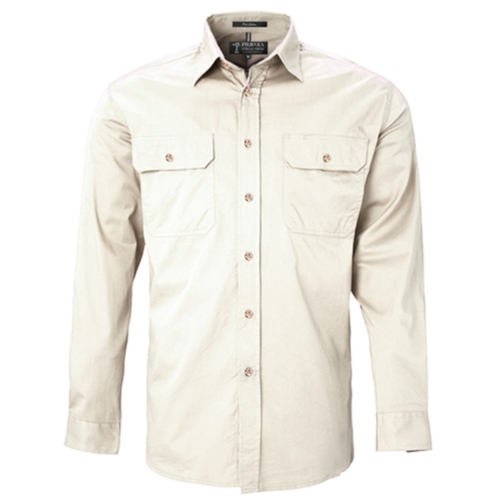 WORKWEAR, SAFETY & CORPORATE CLOTHING SPECIALISTS Open Front Men's Pilbara Shirt - Long Sleeve
