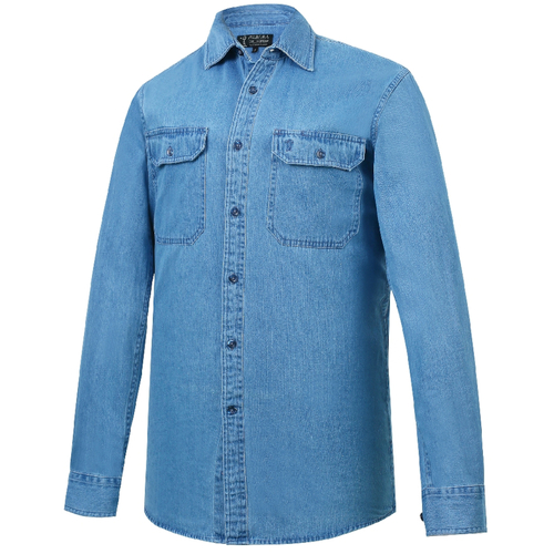 WORKWEAR, SAFETY & CORPORATE CLOTHING SPECIALISTS Men's Front Flap Dual Pocket,Classic Fit, Long Sleeve Denim Shirt