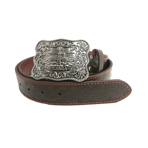 WORKWEAR, SAFETY & CORPORATE CLOTHING SPECIALISTS - Pilbara Western Rodeo Buckle Tooled Leather Belt