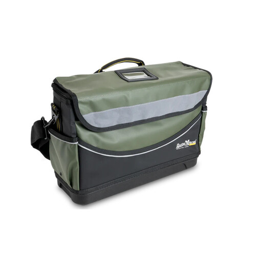 WORKWEAR, SAFETY & CORPORATE CLOTHING SPECIALISTS - DELUXE TOOL BAG ??PVC ??MED ??450 x 160 x 300mm ??GRN/BLK ??PCC ??21L ??2.4kg