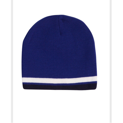 WORKWEAR, SAFETY & CORPORATE CLOTHING SPECIALISTS - Knitted 100% acrylic contrast stripes beanie