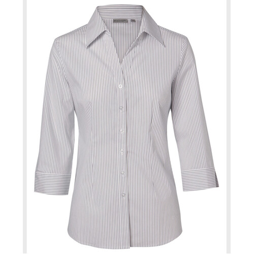 WORKWEAR, SAFETY & CORPORATE CLOTHING SPECIALISTS Women's Ticking Stripe 3/4 Sleeve Shirt